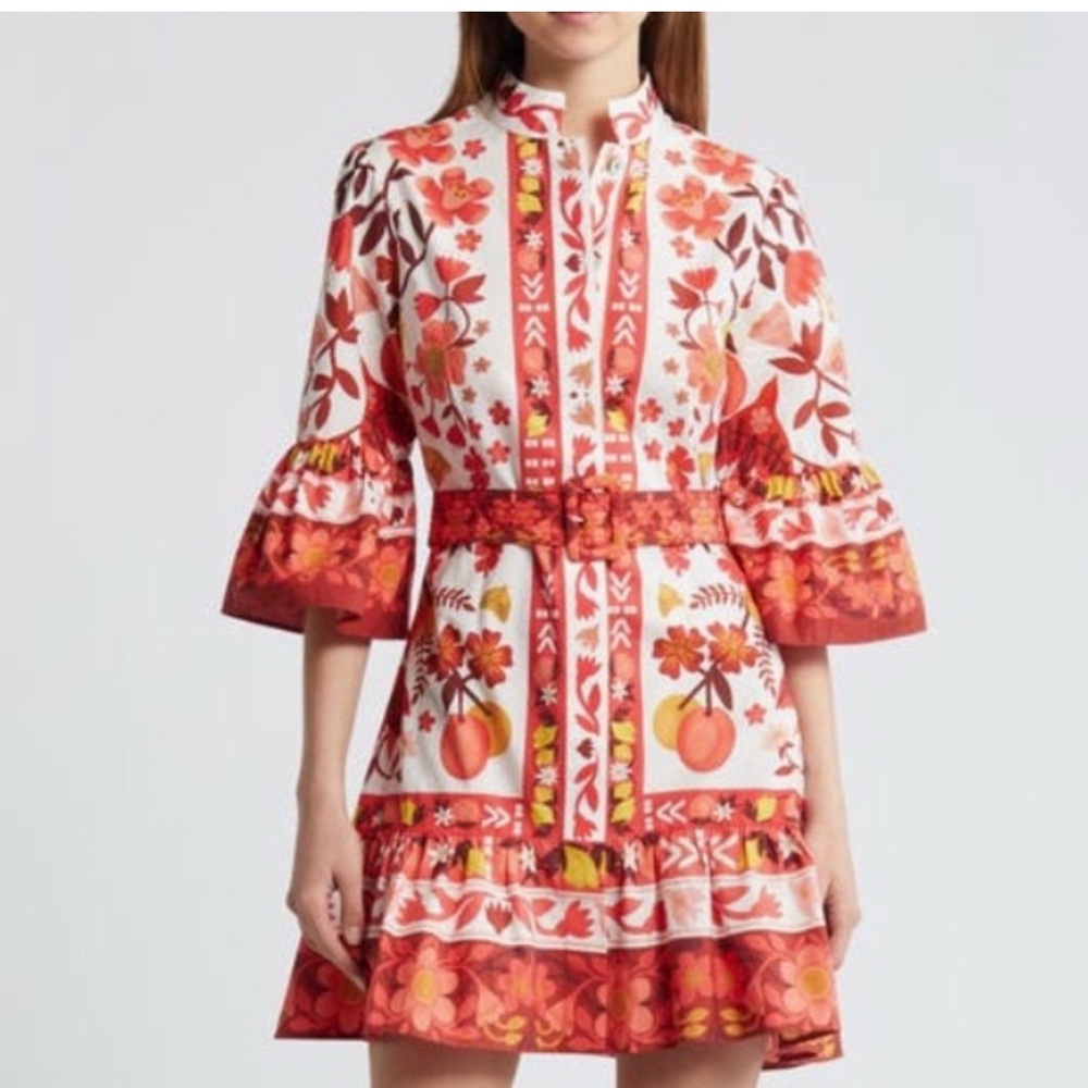 NWT $210 FARM Rio Romantic Orchard Print Cotton Shirtdress in size XL